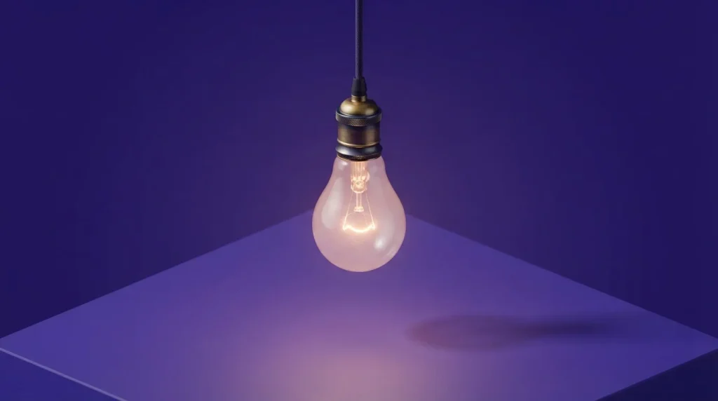 Schreibtischlampe und leuchtende Glühbirne vor einem hellen Hintergrund