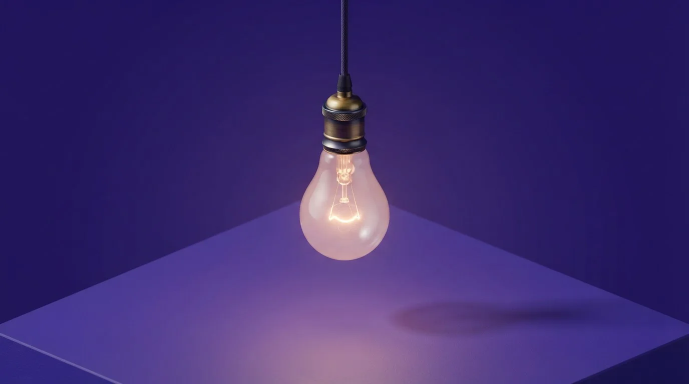 Schreibtischlampe und leuchtende Glühbirne vor einem hellen Hintergrund